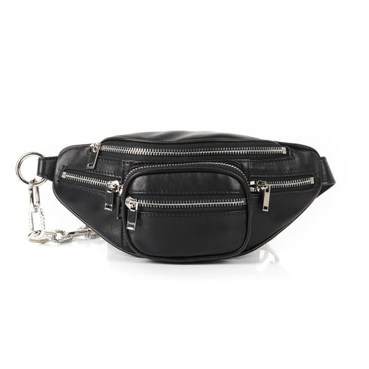 Women's Waist Bag Genuine Leather Versatile Crossbody Chest Bag Shoulder Chain