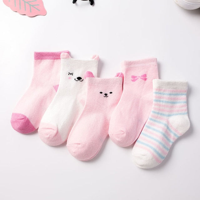 Kids Autumn Winter Cotton Socks 5 Pack Striped Cartoon Soft Warm Cosy Selection