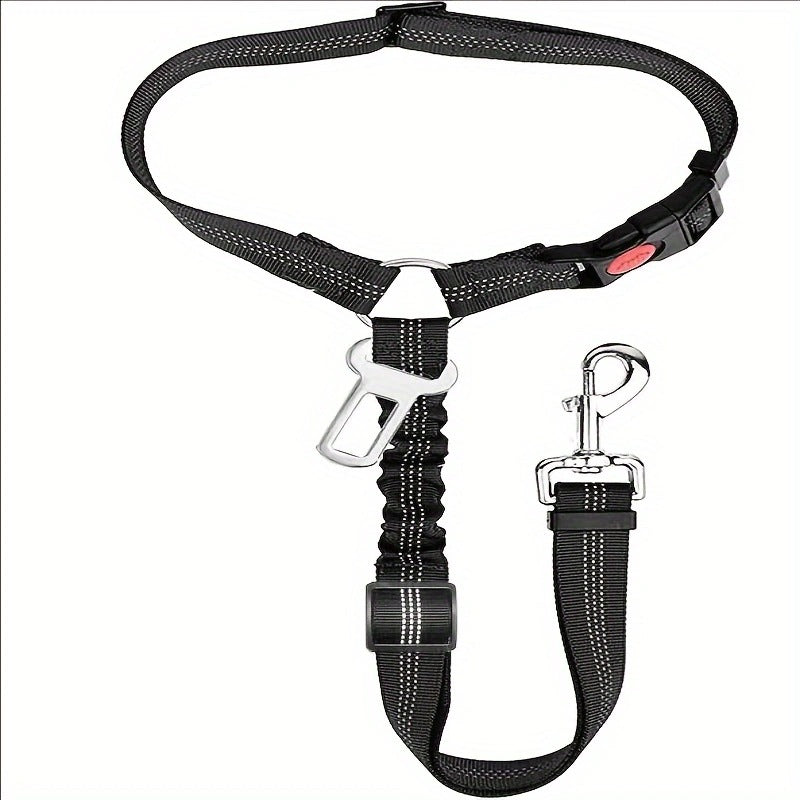 Pet Car Seat Belt | Adjustable Dog Safety Harness with Bungee Buffer, 360° Swivel Clip