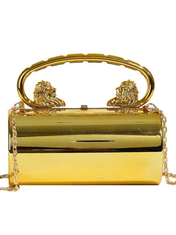 Women's Metallic Lion Handle Handbag Acrylic Clutch with Detachable Strap