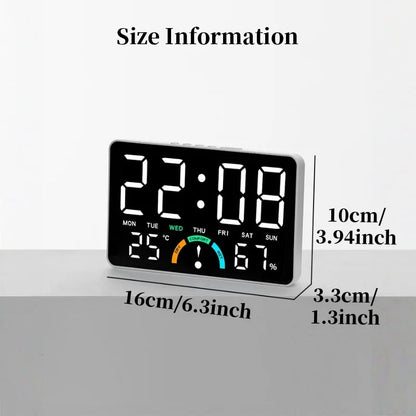 Digital Alarm Clock Temperature Humidity Display Dual Alarms LED Snooze Feature