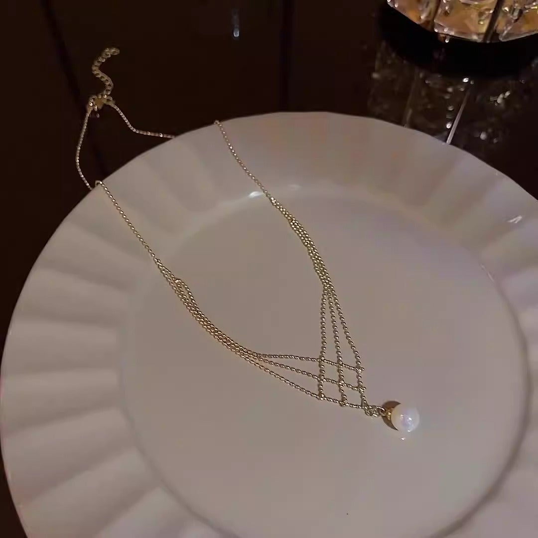 Gold Plated Pearl Lace Necklace Women's Multi-Layer Jewellery
