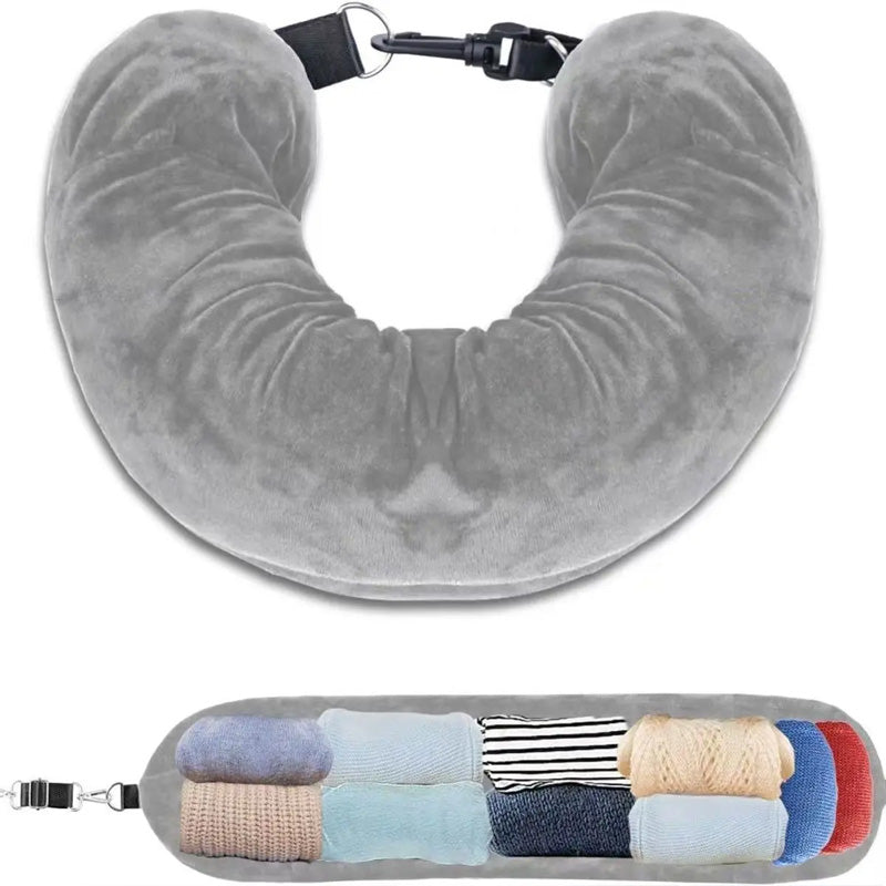 U-Shaped Velvet Travel Neck Pillow Ergonomic Portable Storage Pouch