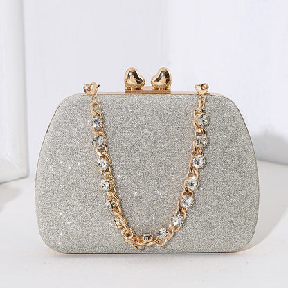 Gold Tone Glitter Gemstone Chain Handle Crystal Small Bag Handbag
