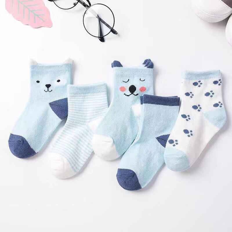 5 Pairs Baby & Toddler Cartoon Animal Socks, Soft Cotton, Ages 0-6 Years Pink Blue