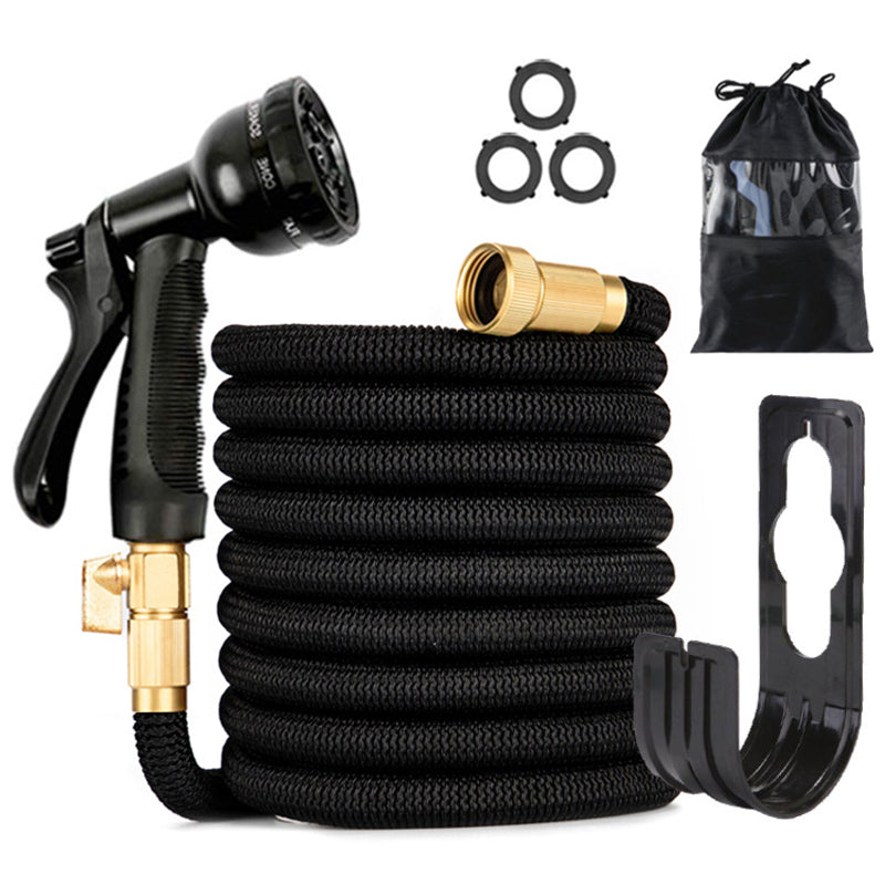 Expandable Garden Hose 25ft 100ft Kink Free Black Adjustable Spray Nozzle Set