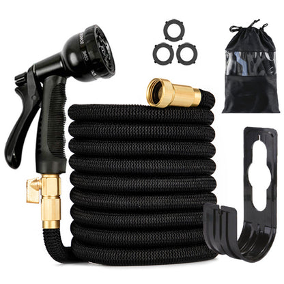 Expandable Garden Hose 25ft 100ft Kink Free Black Adjustable Spray Nozzle Set