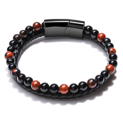 Volcanic Natural Stone Tiger Eye Beaded Bracelet Male Cowhide Rope Agate Handwear