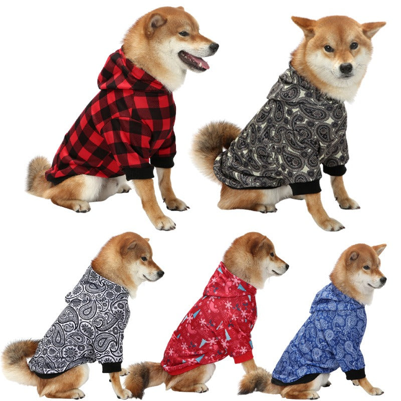 Plaid Christmas Pet Hoodie Warm Dog Clothing Small to Large Dogs Floral