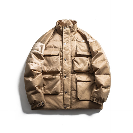 Men's Insulated Down Jacket with Multiple Pockets Durable Winter Workwear Coat