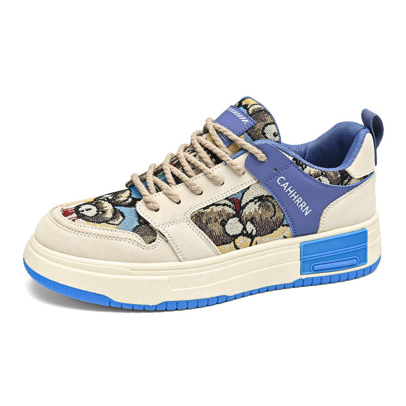 Bear Design Sneakers Low Cut Men's Shoes Japanese Style Lace-Up Casual