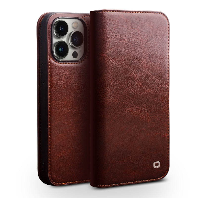 Genuine Leather Flip Card Case Fits iPhone 16 15 14 13 12 11 Pro Max Shockproof