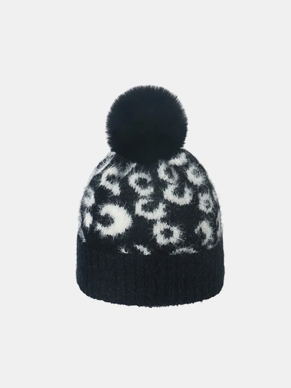 Leopard Print Acrylic Knit Winter Hat with Soft Pompom Stylish Essential Cap