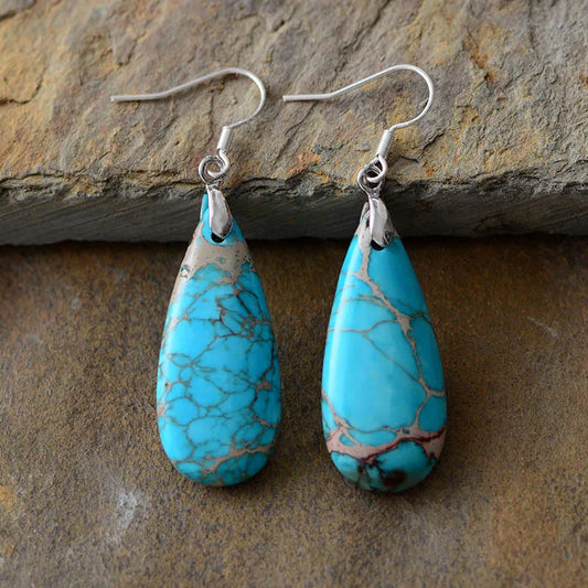 Natural Stone Teardrop Earrings Copper Hook Gemstone Jewellery Fashion 5.8cm