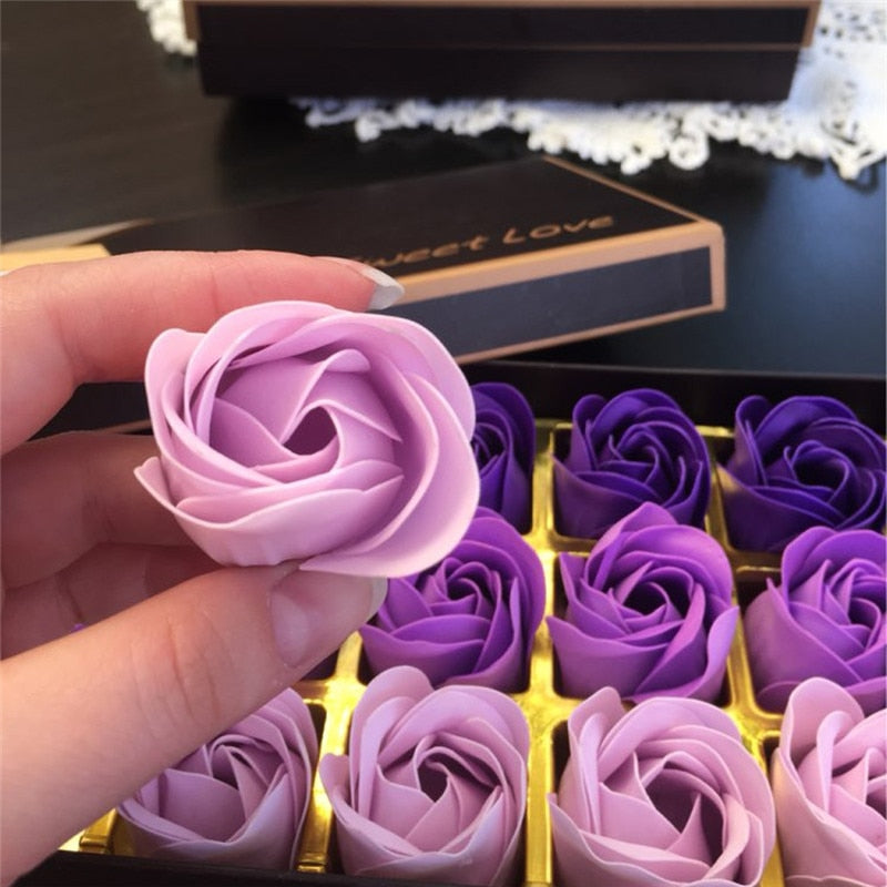 Rose Soap Flower Gift Box 18 Piece Elegant Ribbon Wedding Birthday Unique Gift