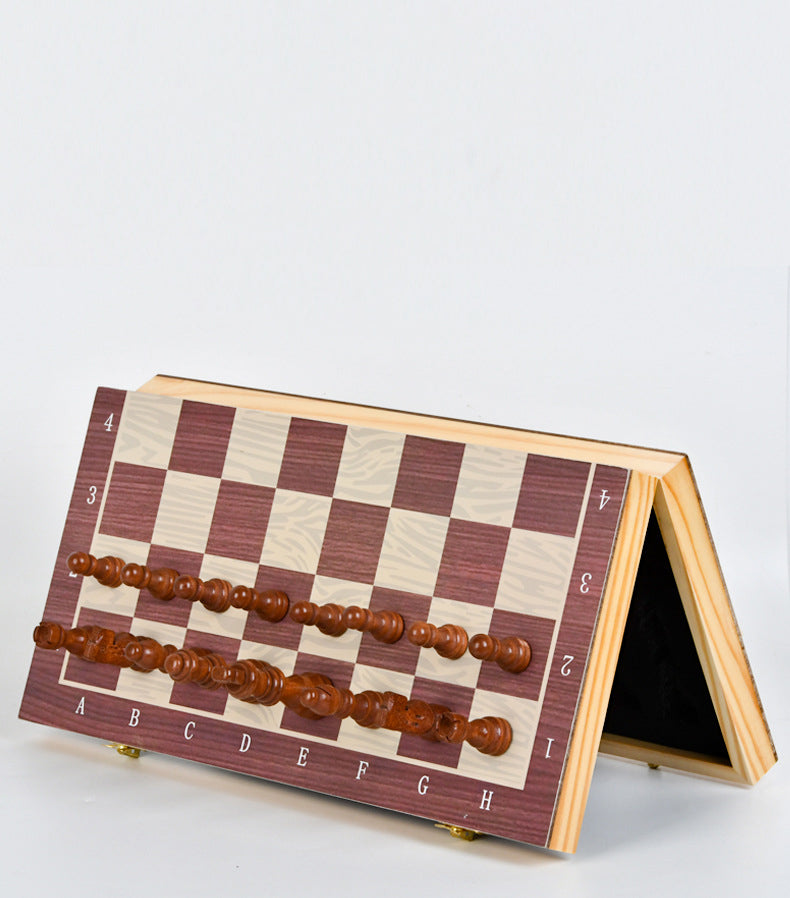 Premium Solid Wood Magnetic Chess Set International Checkers Combo Game Board