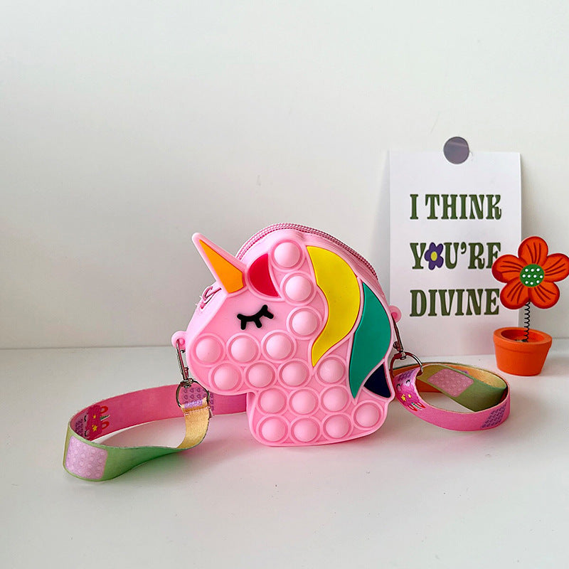 Children's Unicorn Silicone Messenger Bag Pop It Fidget Toy Mini Storage Case