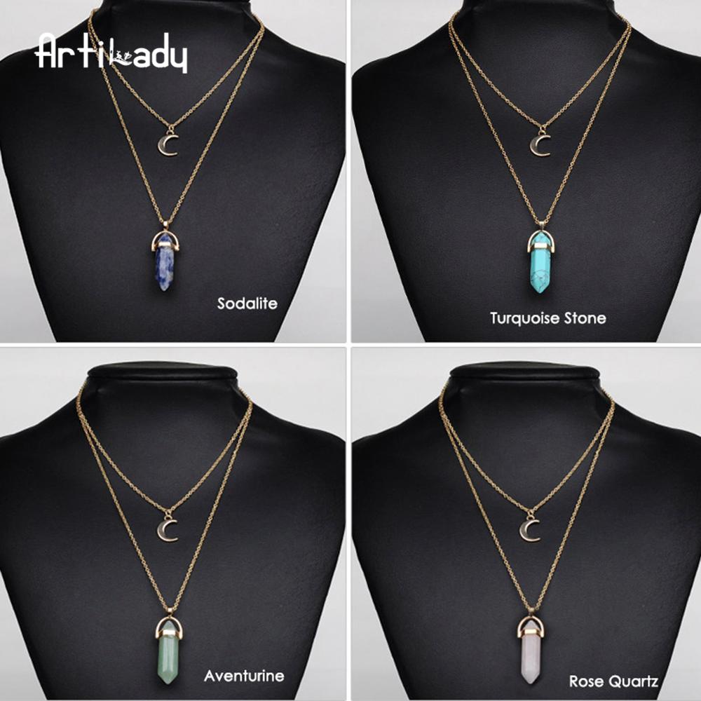 Natural Stone Quartz Stone Moon Choker Crystal Pendant Necklace