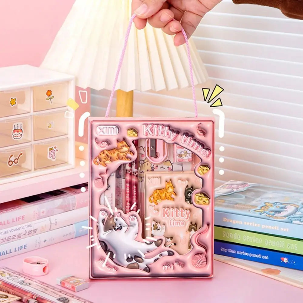 Premium 6-in-1 Study Stationery Set Gift Kids Pencils Rulers Erasers Notebooks
