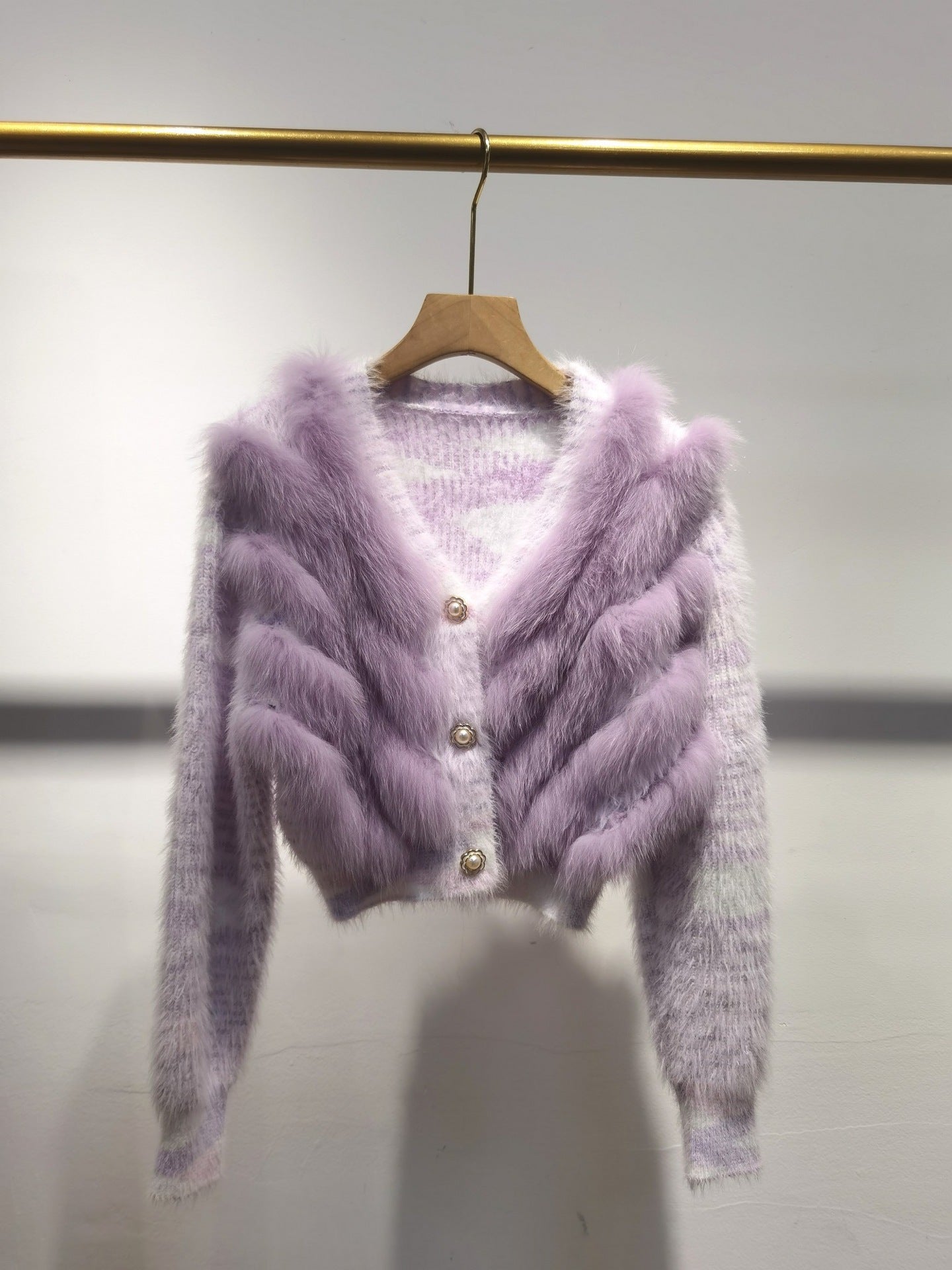 Women's Trendy Faux Fur Coat Knitted Cardigan Sweater Jacket V-Neck Long Sleeve Slim Fit