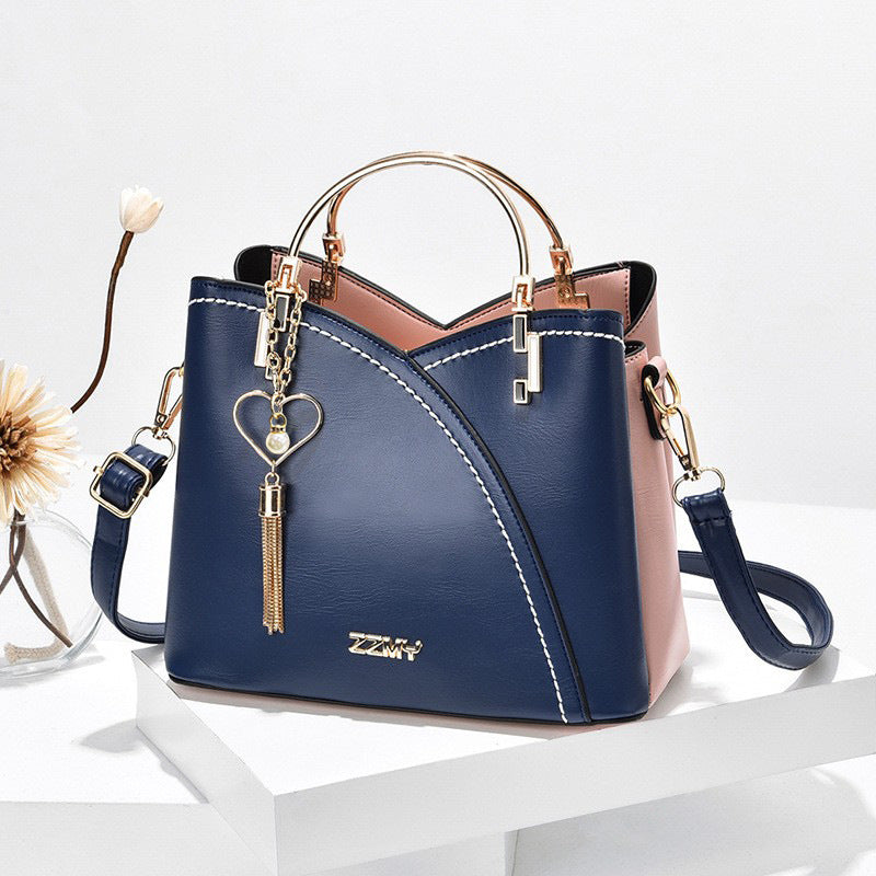 Korean Style Colour Block Trendy Women Handbag Spacious Large Storage Capacity
