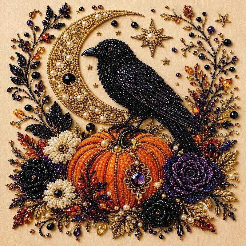 Diamond Art Kit Full Drill Halloween Ghost Crow Cat Pumpkin Skull Wall Decor