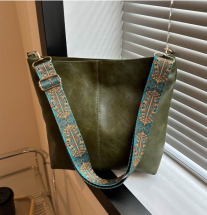 Women's Faux Leather Shoulder Bag Large Elegant Bucket Style Durable Spacious
