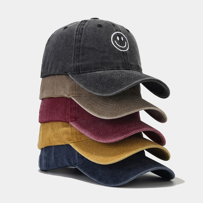 Unisex Cotton Blend Washed Baseball Cap Smiley Design Adjustable Fit Men's