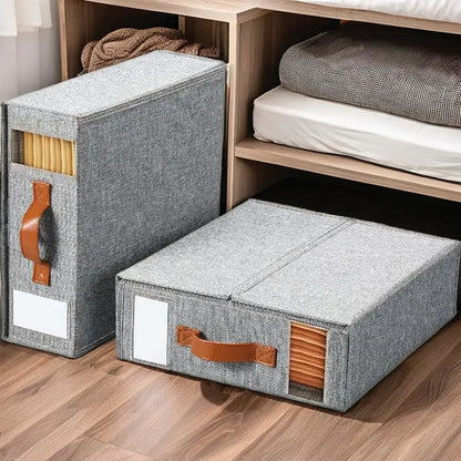 Compact Foldable Rectangular Storage Cube For Linens Towels Bedding Beige Grey