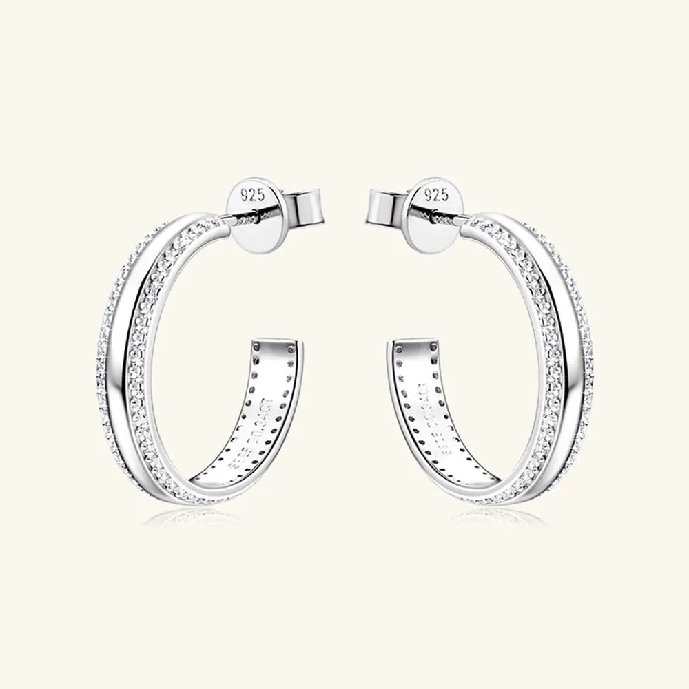 Sterling Silver C-Hoop Earrings 0.68ct Moissanite VVS1 D Colour 20mm Secure Fit