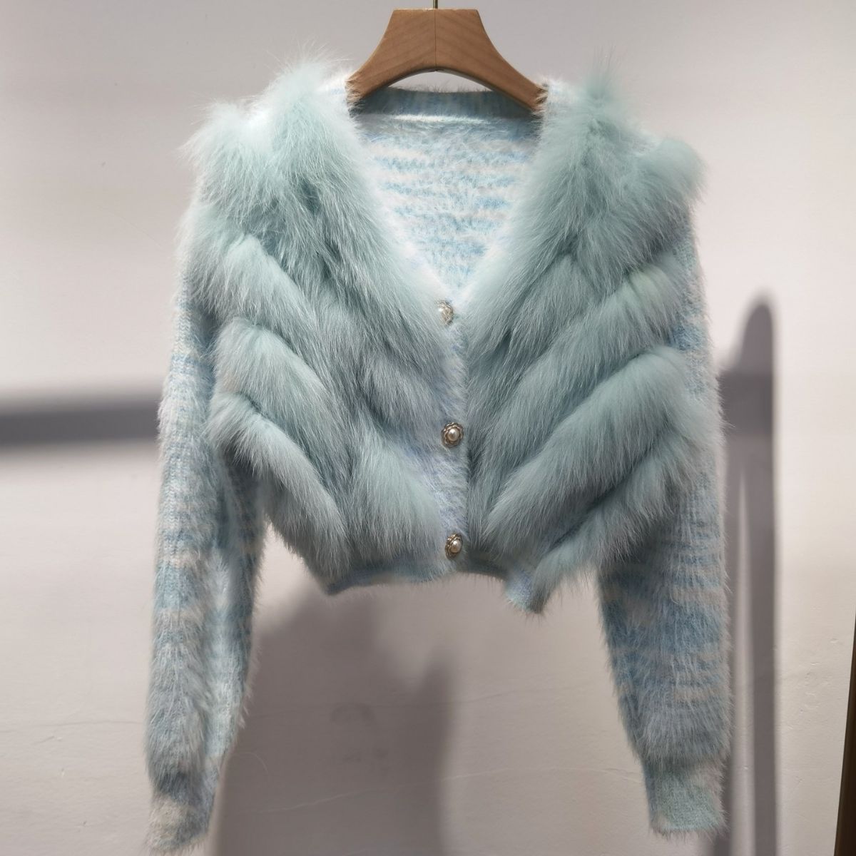 Women's Trendy Faux Fur Coat Knitted Cardigan Sweater Jacket V-Neck Long Sleeve Slim Fit