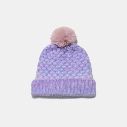 Gradient Acrylic Knitted Beanie Hat with Pompom, Essential Winter Head Accessory