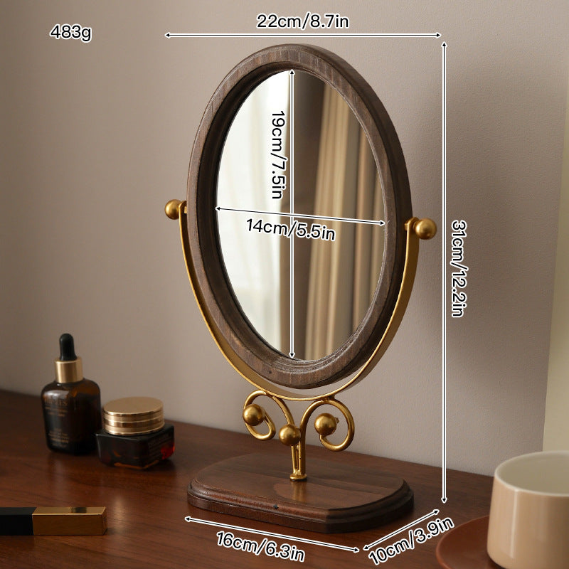 Vintage Solid Wood Bedroom Tabletop Dressing Mirror Upright Rotatable Design