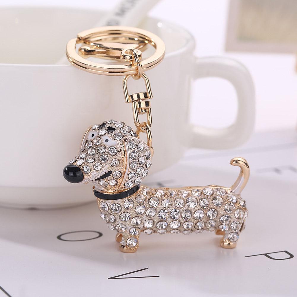 Dachshund Dog Keychain Bag Charm Holder Rhinestone Design Lobster Clasp