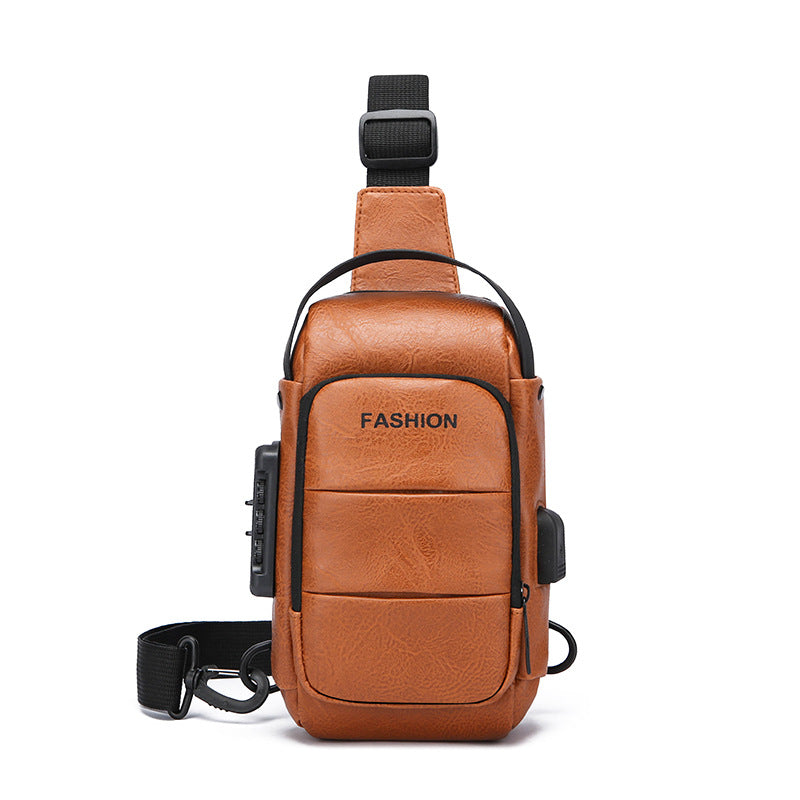 Men's Waterproof USB Charging Chest Bag Shoulder Sling Pack Storage Organizer