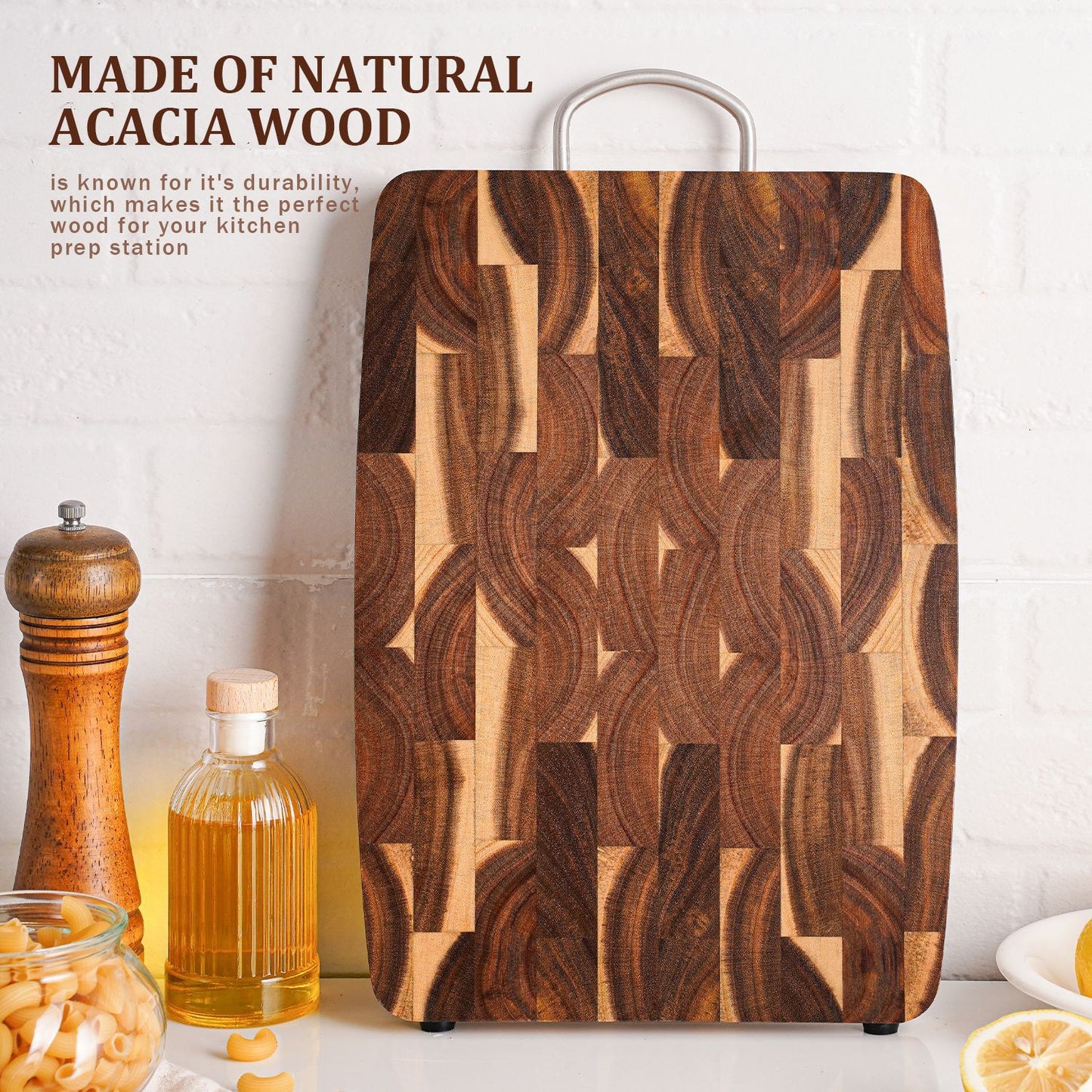 Rectangular Acacia Wood Cutting Board Anti-Slip Surface Essential Kitchen Tool