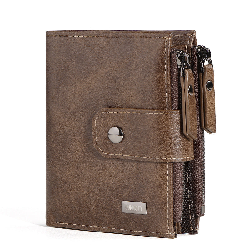 Men's Slim RFID Blocking Wallet Secure Zip Coin Pocket Faux Leather Anti-Theft