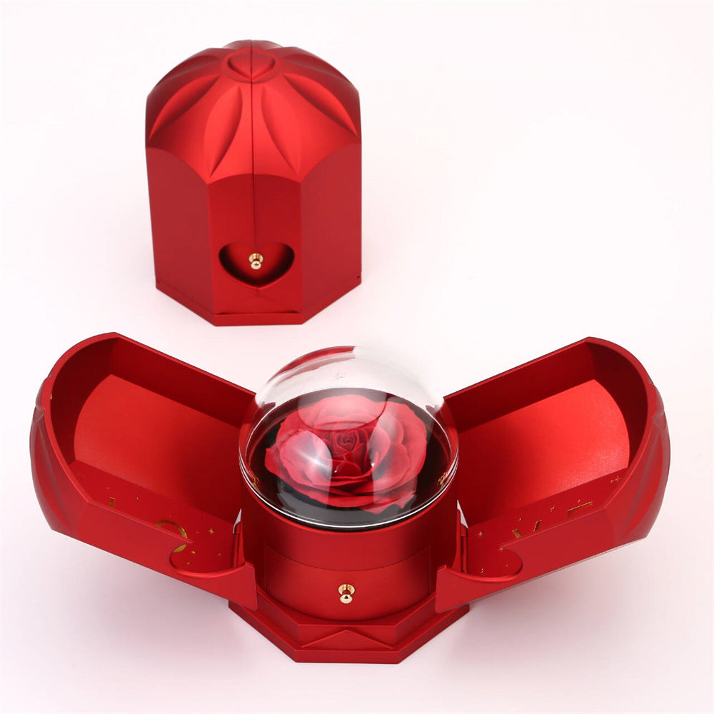 Dual Rose & Necklace Gift Box Set Crystal Heart Necklace Valentine's Day Romantic