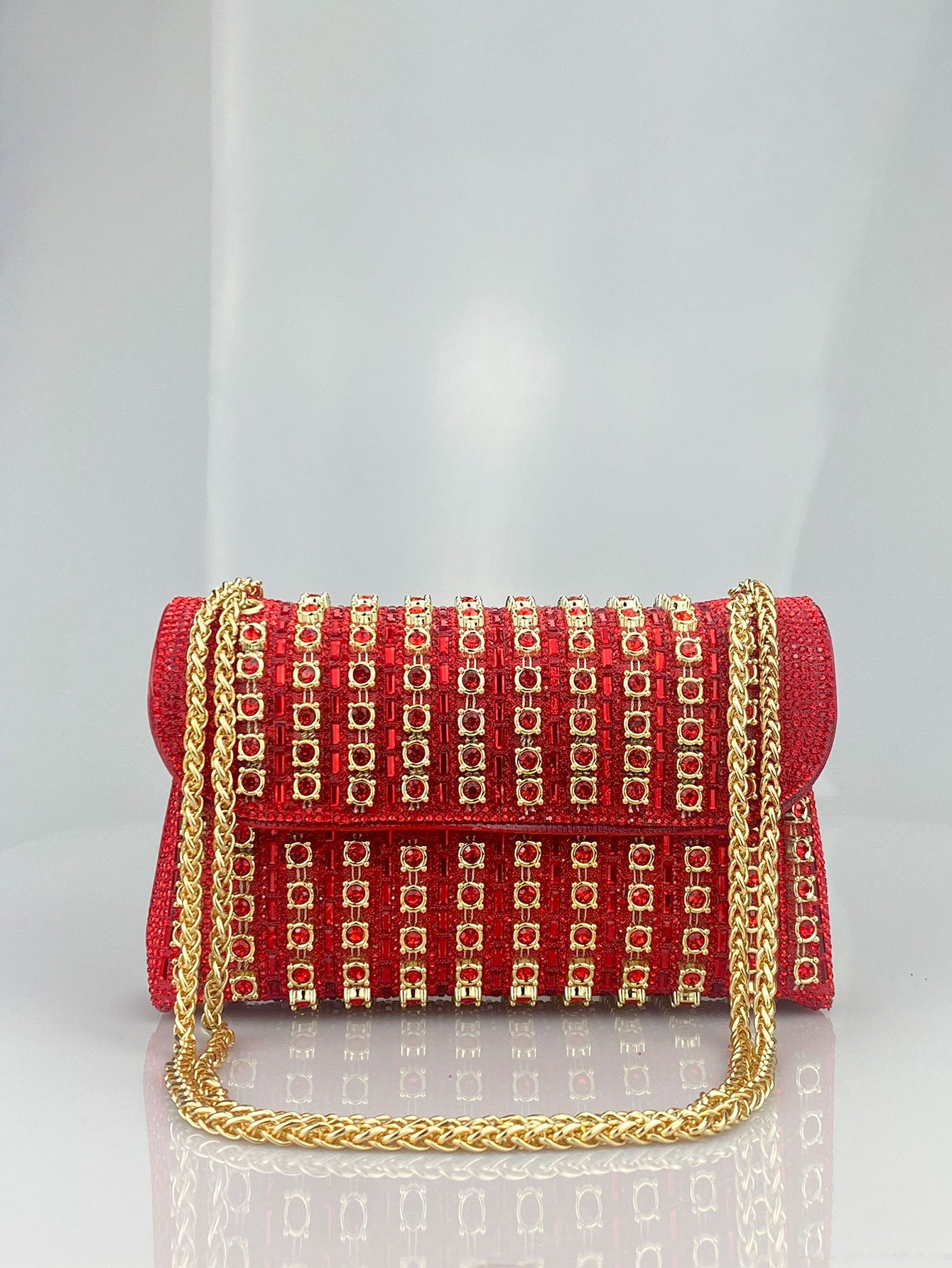 Rhinestone Embellished Evening Clutch Elegant Shoulder Chain Strap Accessory Bag