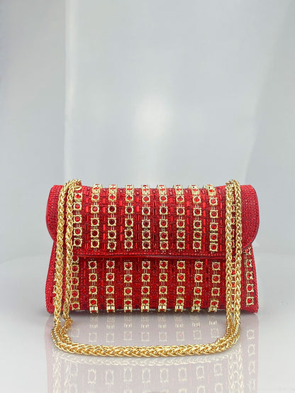 Rhinestone Embellished Evening Clutch Elegant Shoulder Chain Strap Accessory Bag