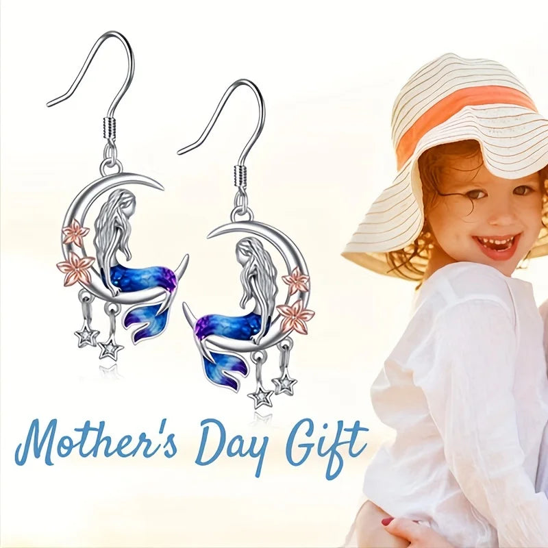 Silver Mermaid Earrings Jewelry Birthday Christmas Gifts for Women Girls