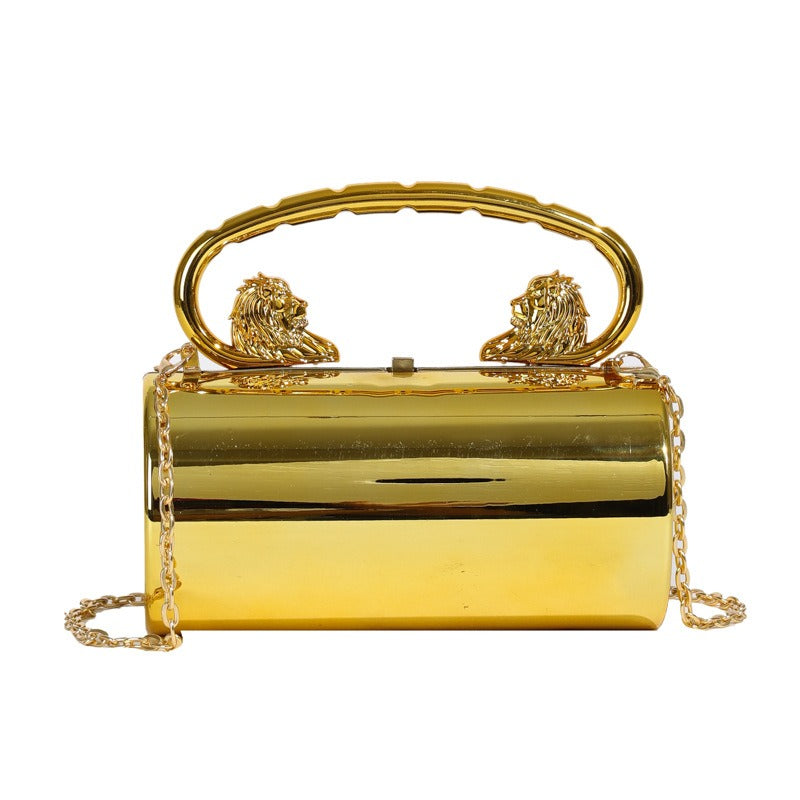 Women's Metallic Lion Handle Handbag Acrylic Clutch with Detachable Strap