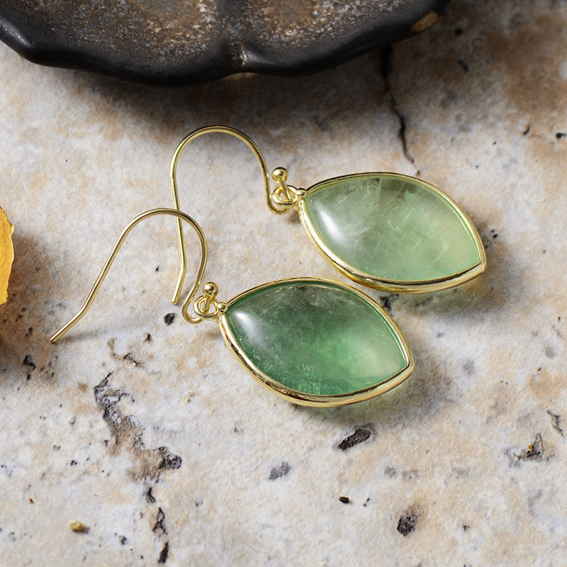 Gold Plated Copper Teardrop Earrings Imperial Stone Gemstone Hook Casual 6.5cm