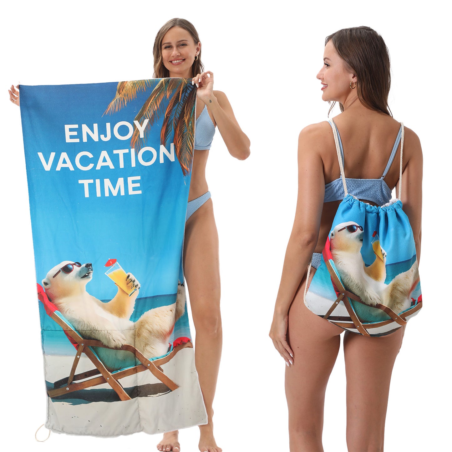 Microfiber Beach Towel Lightweight Quick Drying Pocket 70x140cm Extra Absorbent