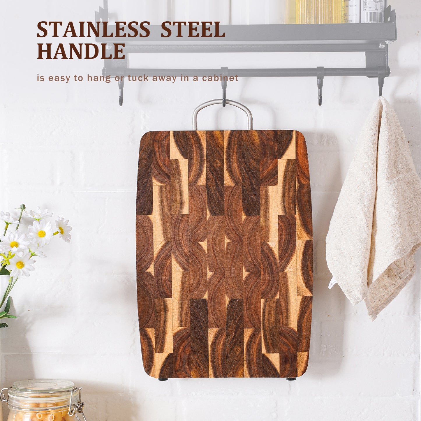 Rectangular Acacia Wood Cutting Board Anti-Slip Surface Essential Kitchen Tool