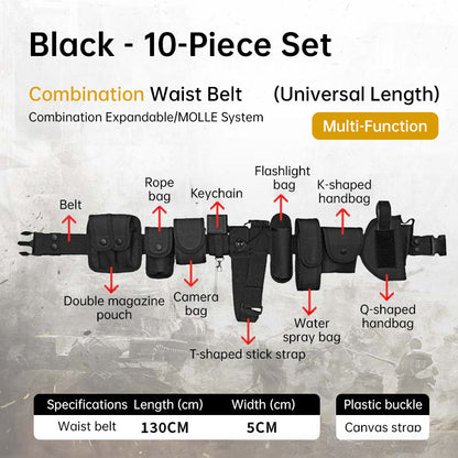 Tactical Holster and Flashlight Pouch Set with MOLLE Duty Belt System 10 Piece