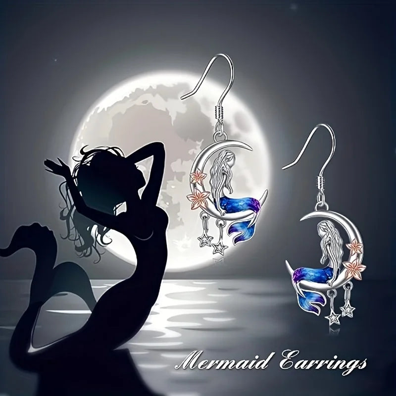 Silver Mermaid Earrings Jewelry Birthday Christmas Gifts for Women Girls