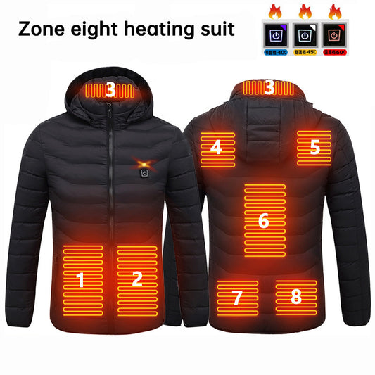 Men's Unisex 8 Zone Electric USB Heated Winter Heater Thermal Jacket Coat