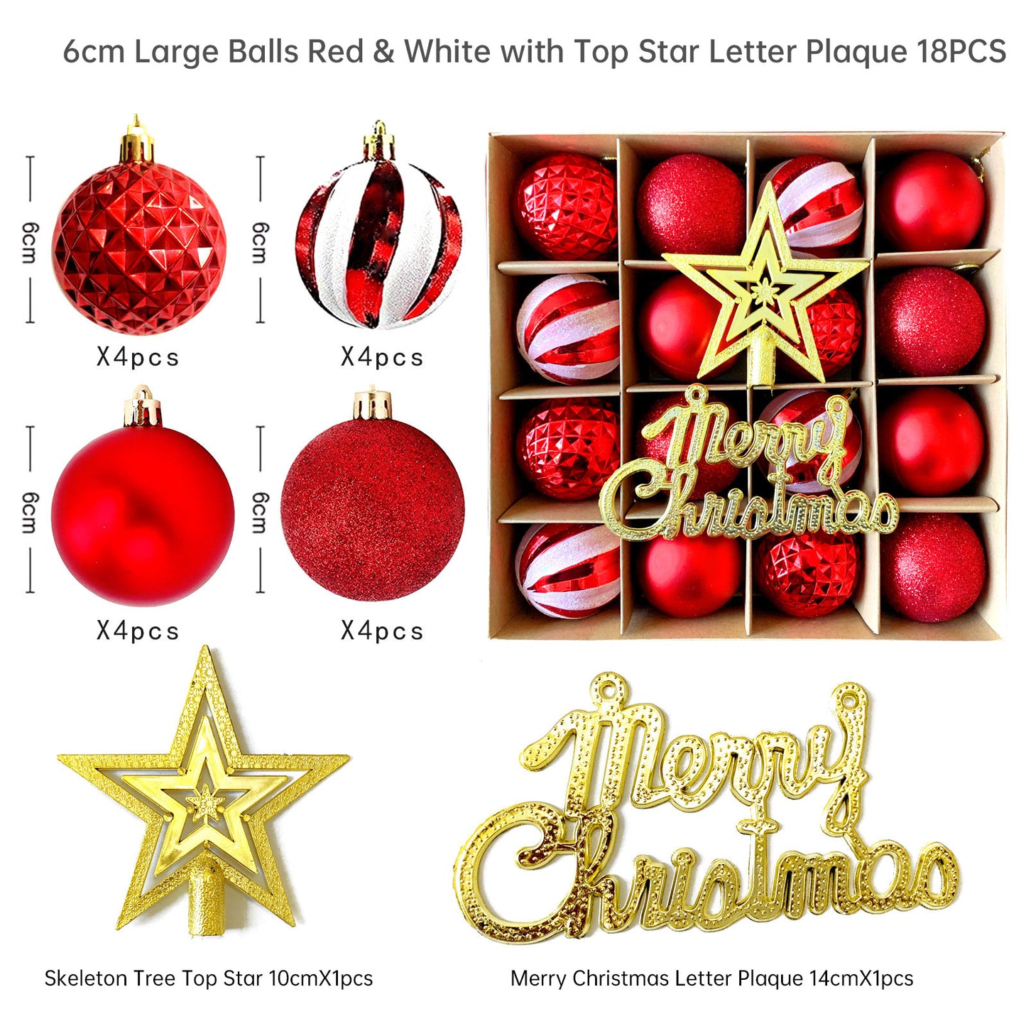 Christmas Tree Ornament Set Premium Bulk Pack Collection Assorted Designs Xmas