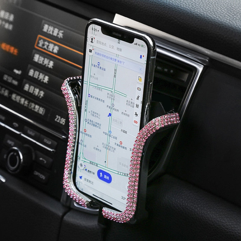 Universal Car Phone Holder Rhinestone Air Vent Mount Secure Adjustable Support
